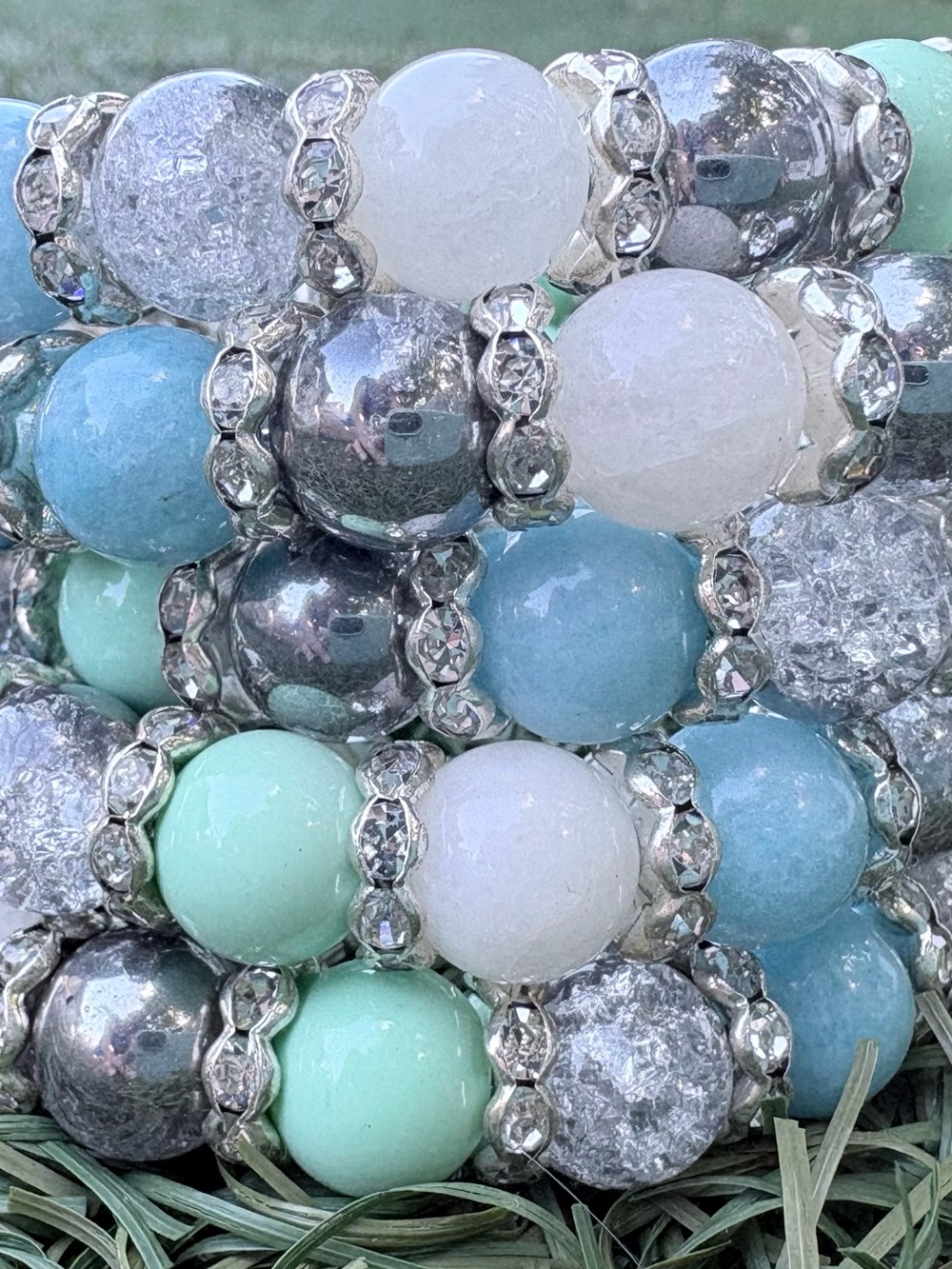 Pastel Bead Memory wrap Wire  Bracelet Stack - Silver Accents